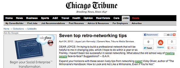 Vicky Oliver quoted in the Chicago Tribune